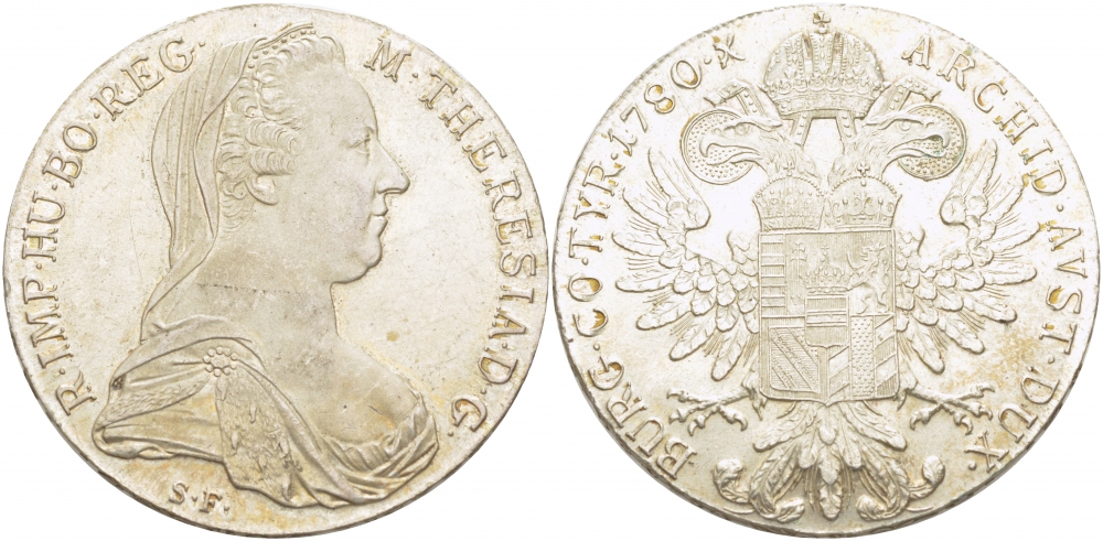 Австрия 1 талер 1780 SF, Мария Терезия, официальный рестрайк KM Т1 серебро aUNC 413-1142