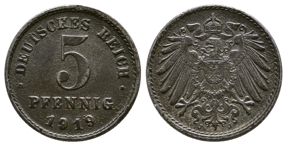 ГЕРМАНИЯ 5 ПФЕННИГОВ 1919 J KM 19, J. 297 железо 4380-149