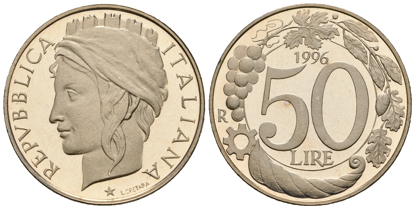 Италия 50 лир 1996 R KM 183 медно-никель PROOF 1099-3-73