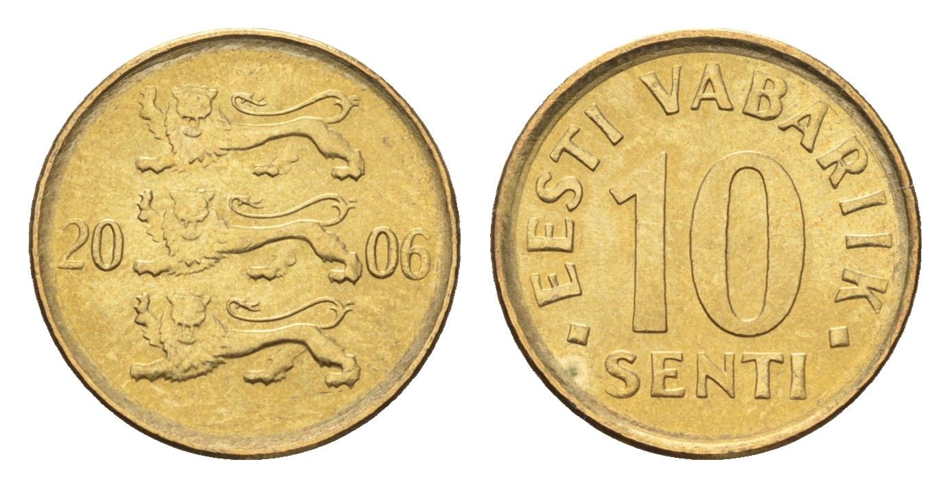 Эстония 10 сентов 2006 KM 22 латунь UNC 4668-636