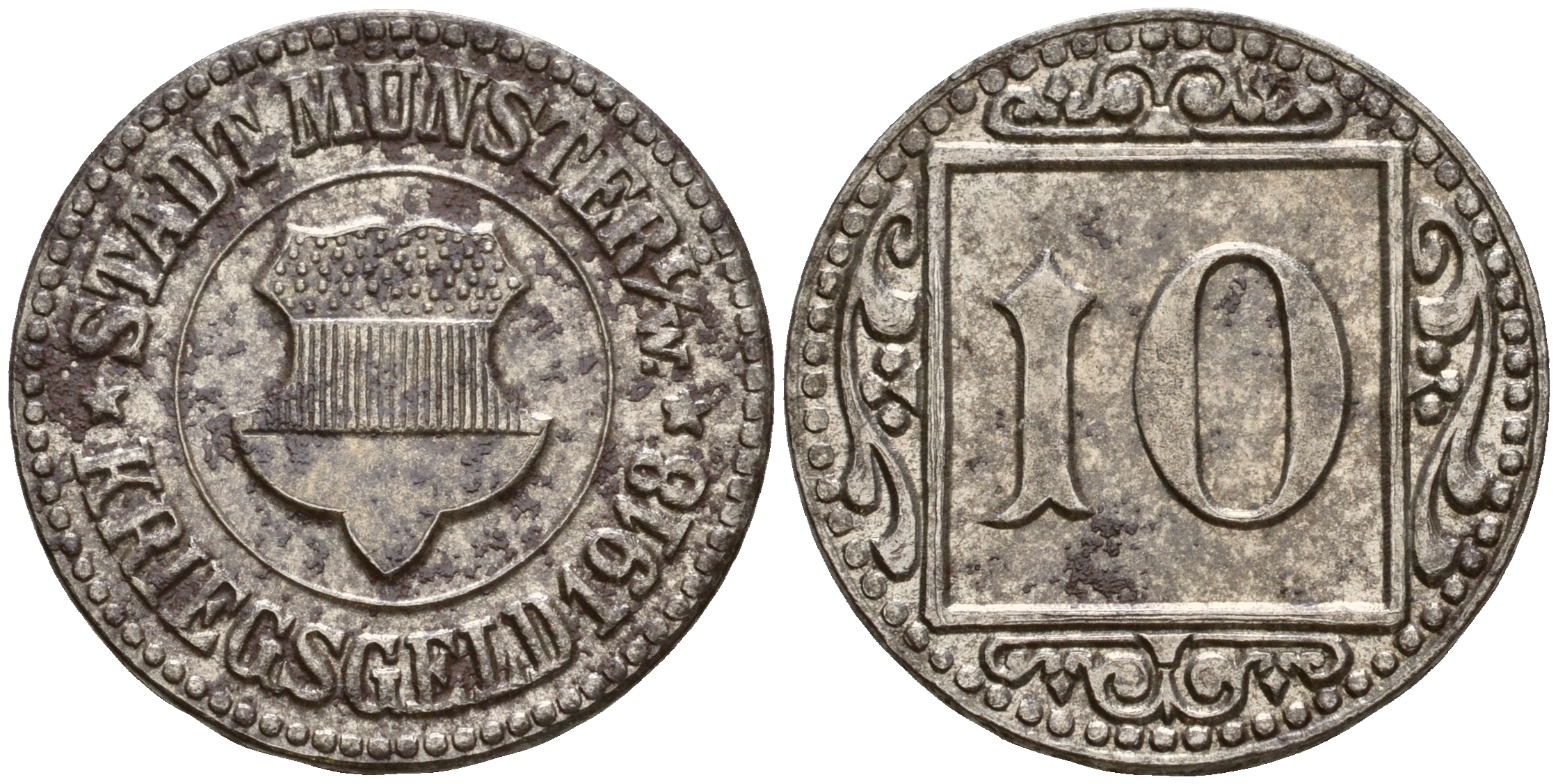 Мюнстер 10 пфеннигов 1918 Funck 350.3A железо 4602-244