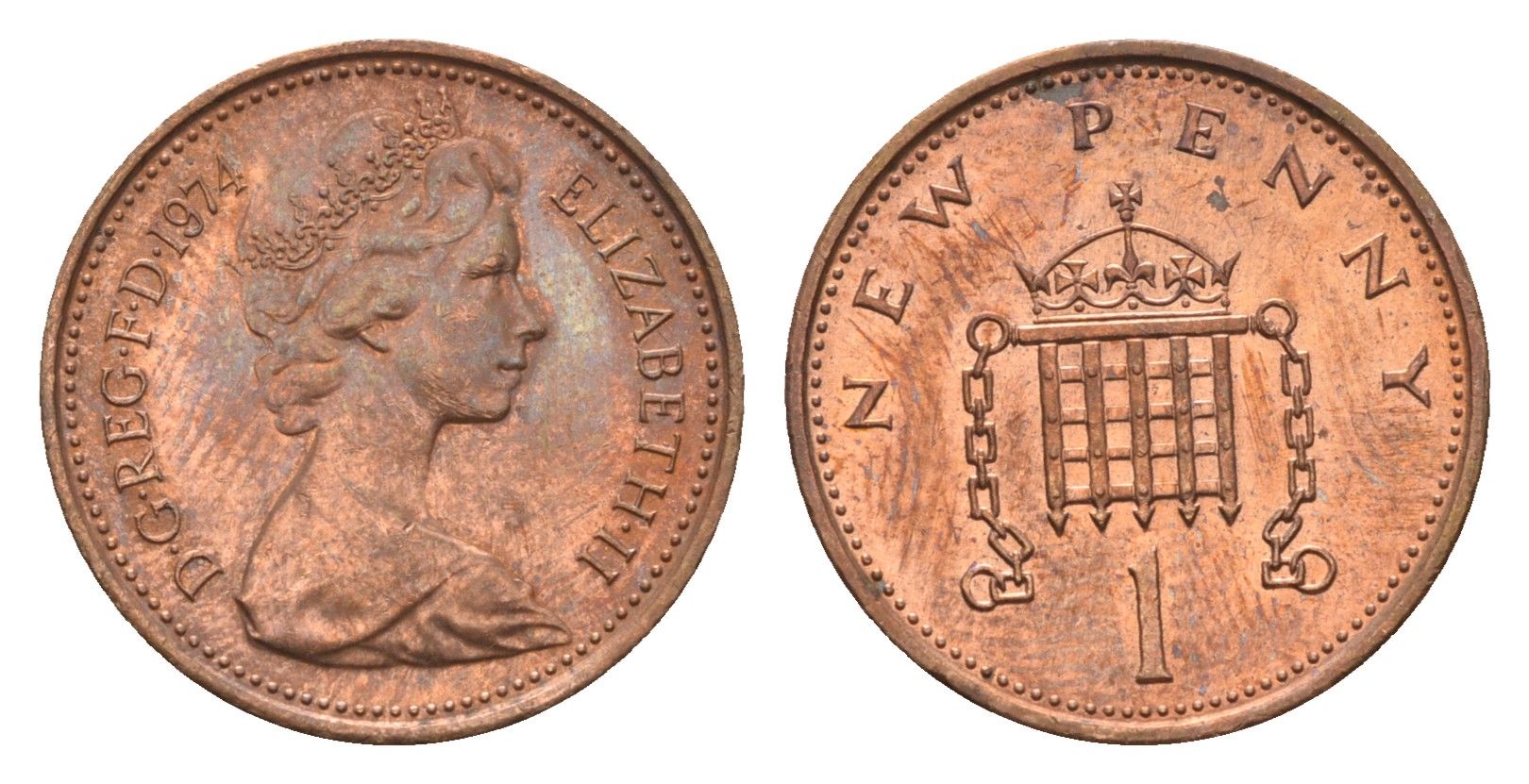 Великобритания 1 пенни 1974 Елизавета II (1952-2022) KM 915, Spink 4237 (B1) бронза UNC 4697-942
