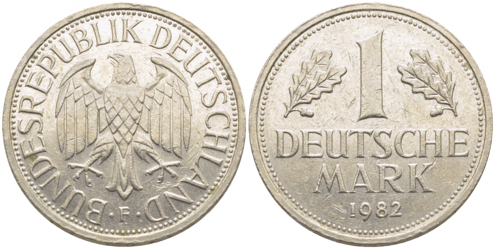 ФРГ 1 МАРКА 1982 F J.385, KM 110 медно-никель 3856-153