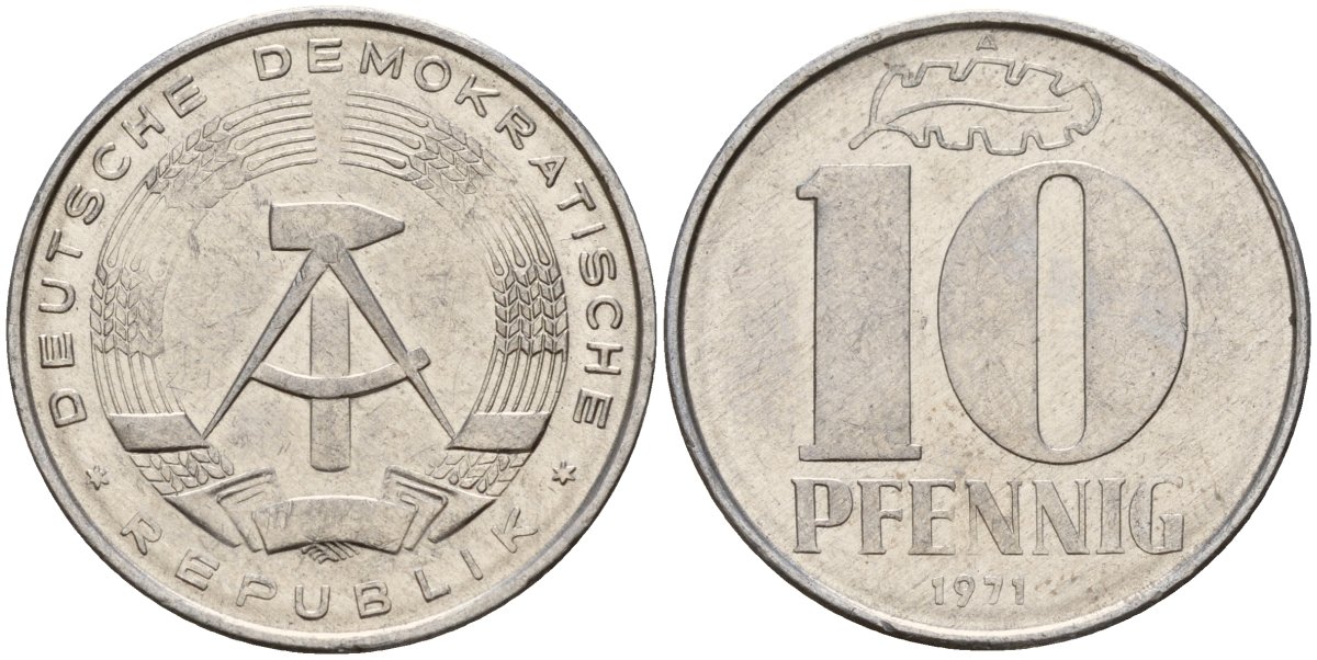 ГДР 10 пфеннигов 1971 A KM 10 алюминий 68-755