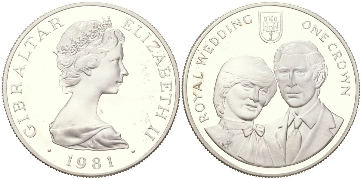 Гибралтар 1 крона 1981 Свадьба Принца Чарльза и Леди Дианы KM 14a серебро PROOF 1529-943