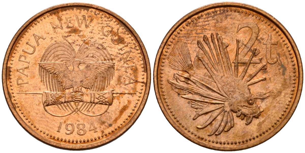 Папуа-Новая Гвинея 2 тойя 1984 Елизавета II (1953-) KM 2 бронза 4571-313