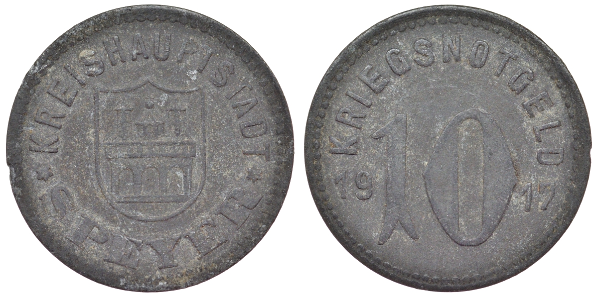 Германия, Шпайер 10 пфеннигов 1917 Рейнлянд-Пфальц, нотгельд Funck 513.2 цинк 4119-1015