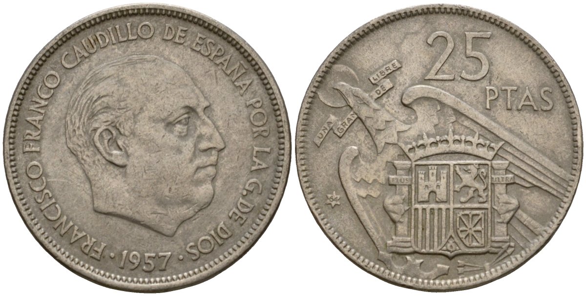 Испания 25 песет 1957 (64) KM 787 медно-никель 92-544