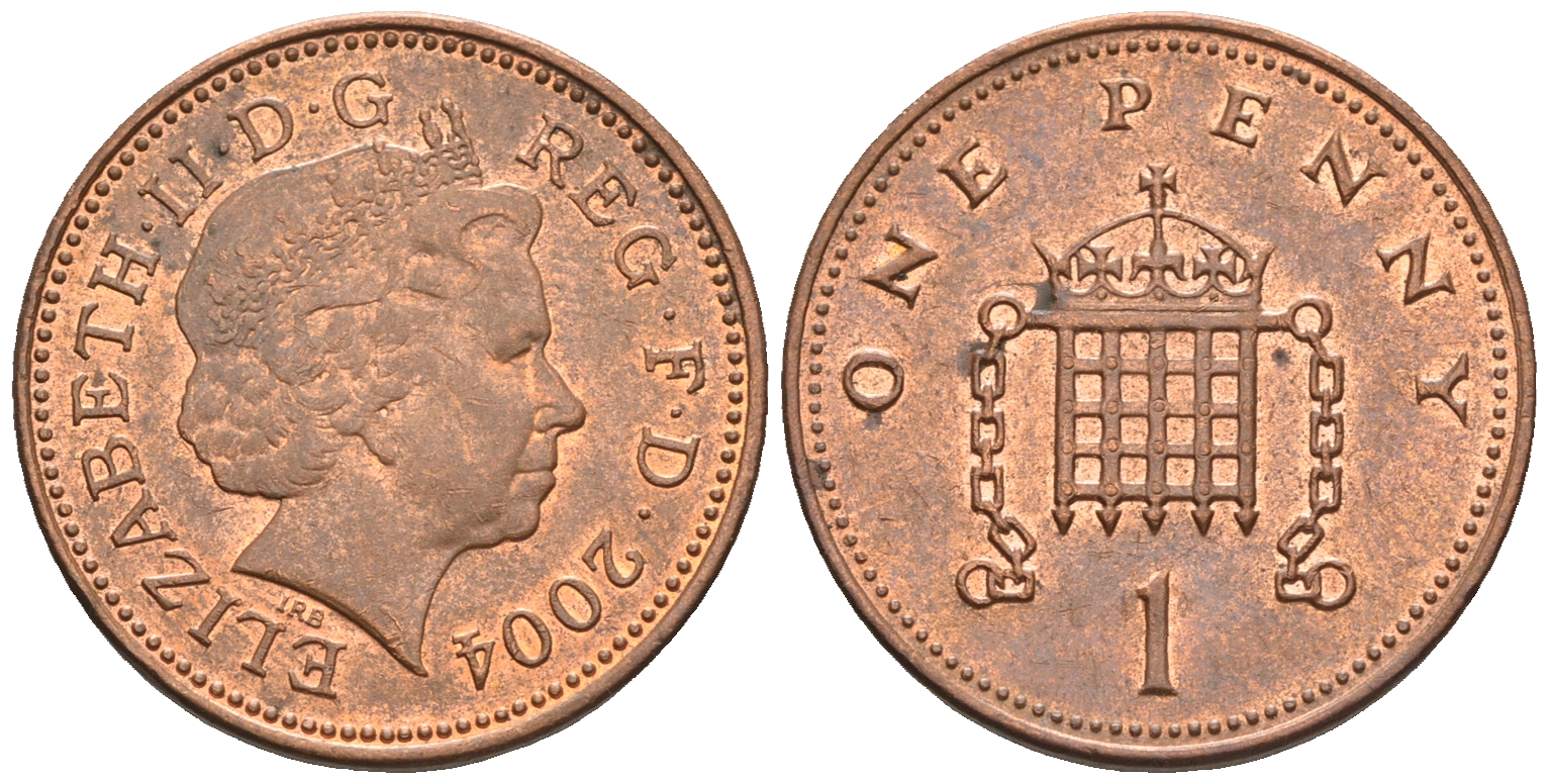 Великобритания 1 пенни 2004 Елизавета II (1952-2022) KM 986, Spink 4710 (B5) сталь плакированная медью 4609-616