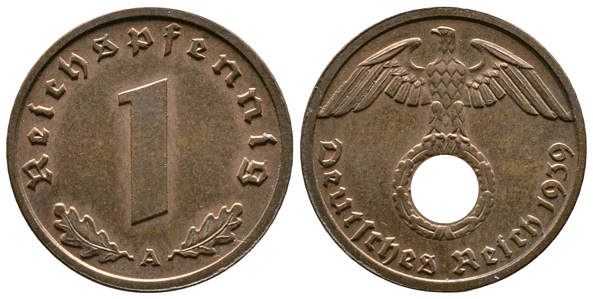 Германия 1 рейхспфенниг 1939 A KM 89, J. 361 бронза    220-329