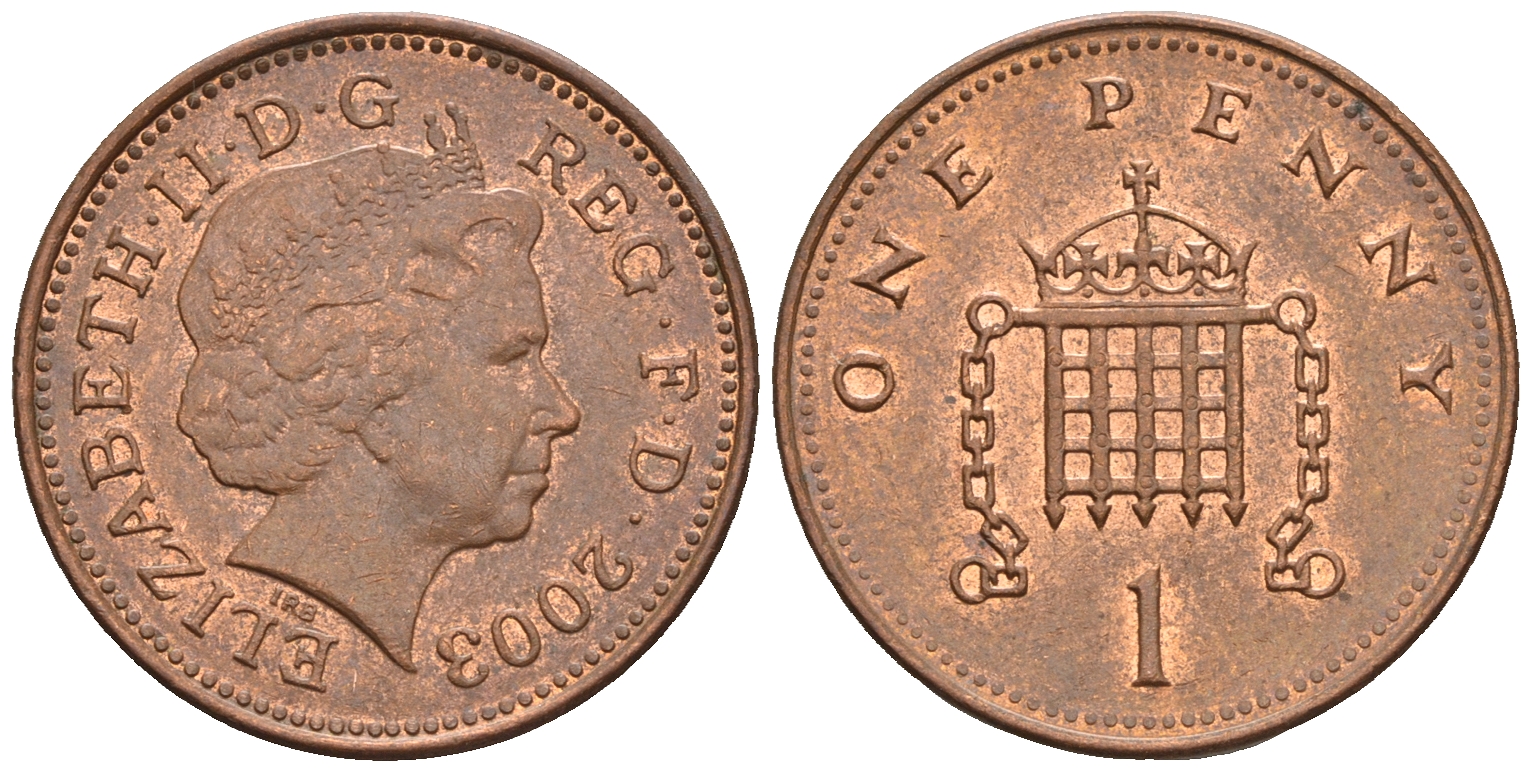 Великобритания 1 пенни 2003 Елизавета II (1952-2022) KM 986, Spink 4710 (B5) сталь плакированная медью 4609-567