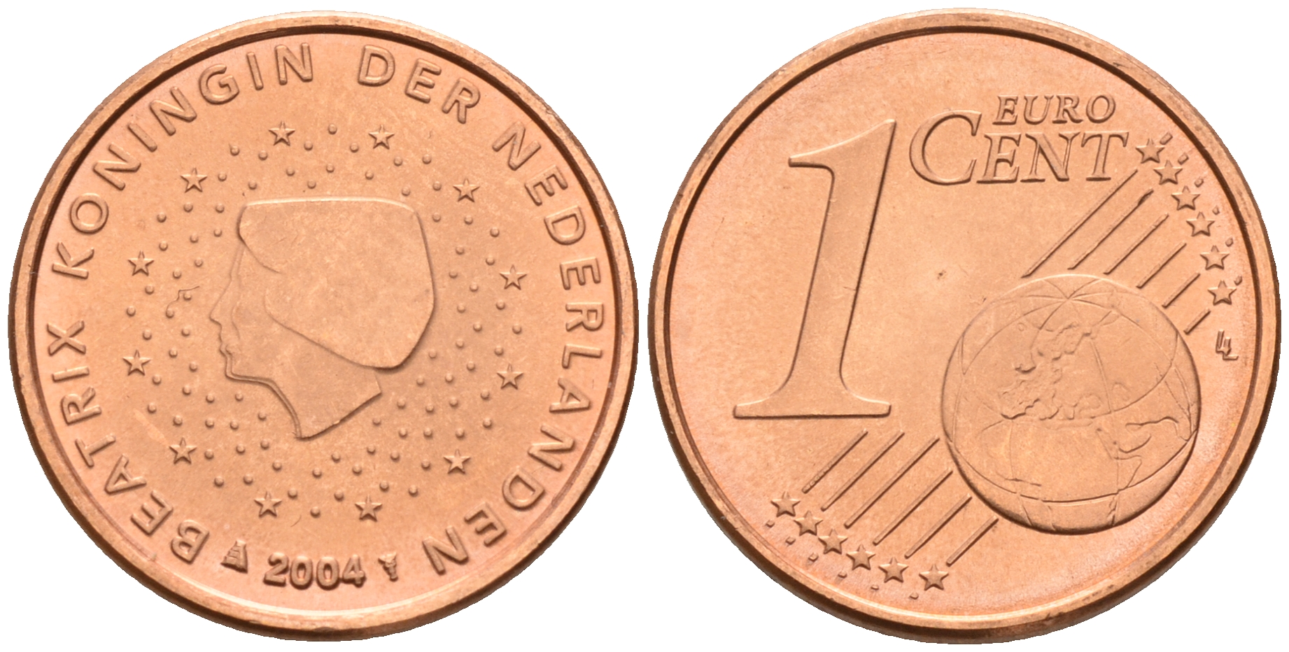 Нидерланды 1 евроцент 2004  КМ 234 сталь плакированная медью UNC   4160-1141