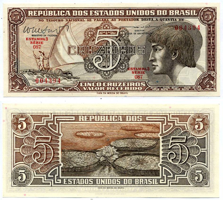 БРАЗИЛИЯ 5 КРУЗЕЙРО 1962 ПОДПИСЬ 10, СЕРИЯ 87 Pick 166b бумага UNC (ПРЕСС) 7215-4-3-2