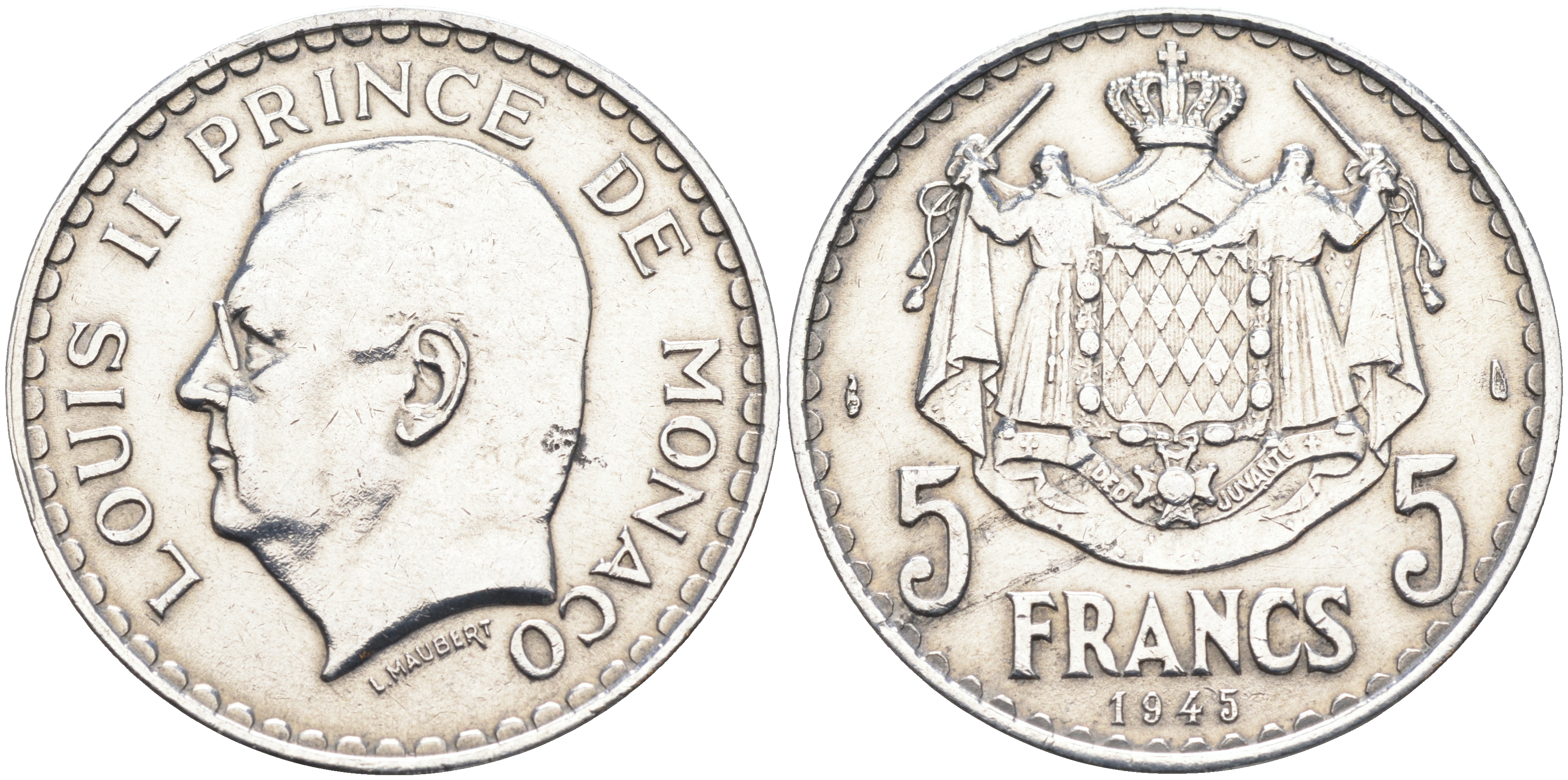 Монако 5 франков 1945 Луи II (1922-1949) KM 122  алюминий    4168-132