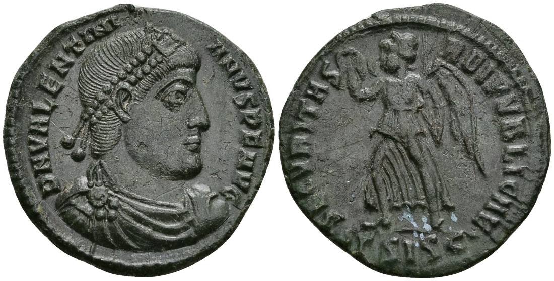 Римская Империя нуммий 364 - 367 Валентиниан I SECVRITAS REIPVBLICAE Сисция Extremely fine RIC 7a бронза 1073-3-1-6