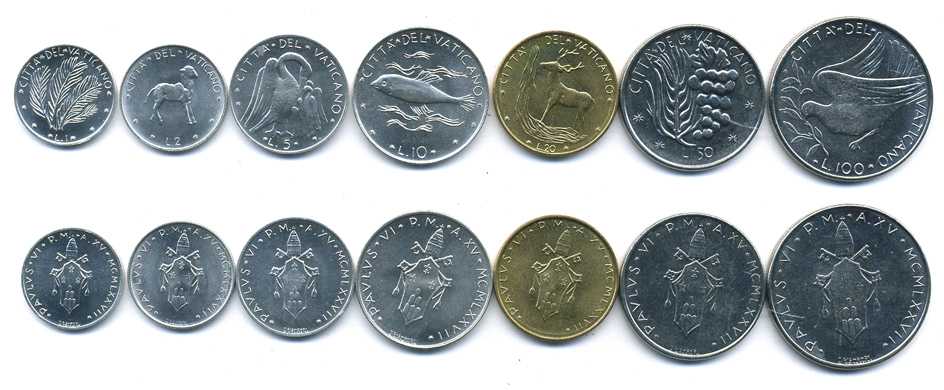 ВАТИКАН ЛОТ ИЗ 7 МОНЕТ 1977 ПАВЕЛ VI (1963-1978), ЖИВОТНЫЕ KM 116, 117, 118, 119, 120, 121, 122 UNC N4-32