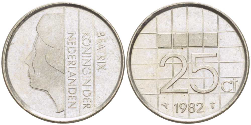 Нидерланды 25 центов 1982 Беатрикс (1980-2013) KM 204 никель 214-1126