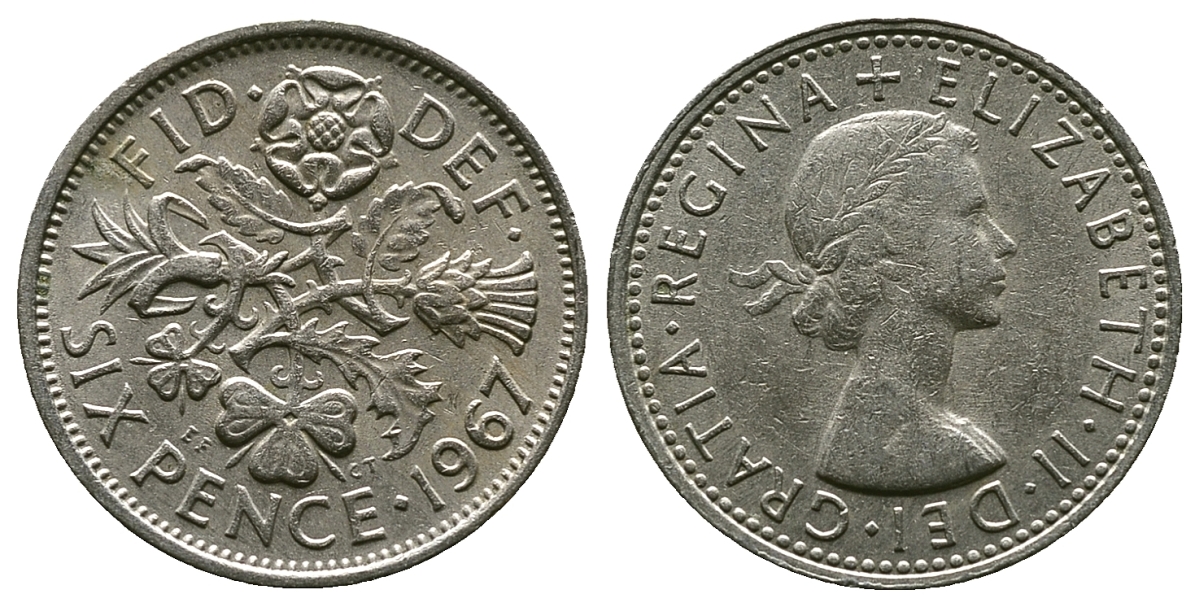 Великобритания 6 пенсов 1967 Елизавета II (1952-2022) KM 903, Spink 4149 медно-никель 4381-869