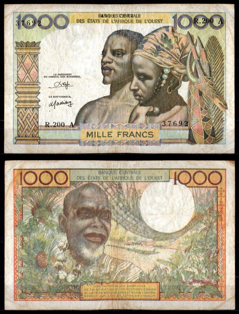 Западная Африка, Кот д Ивуар 1000 франков 1959-1965 Pick 103 An бумага 7217-42-1-1