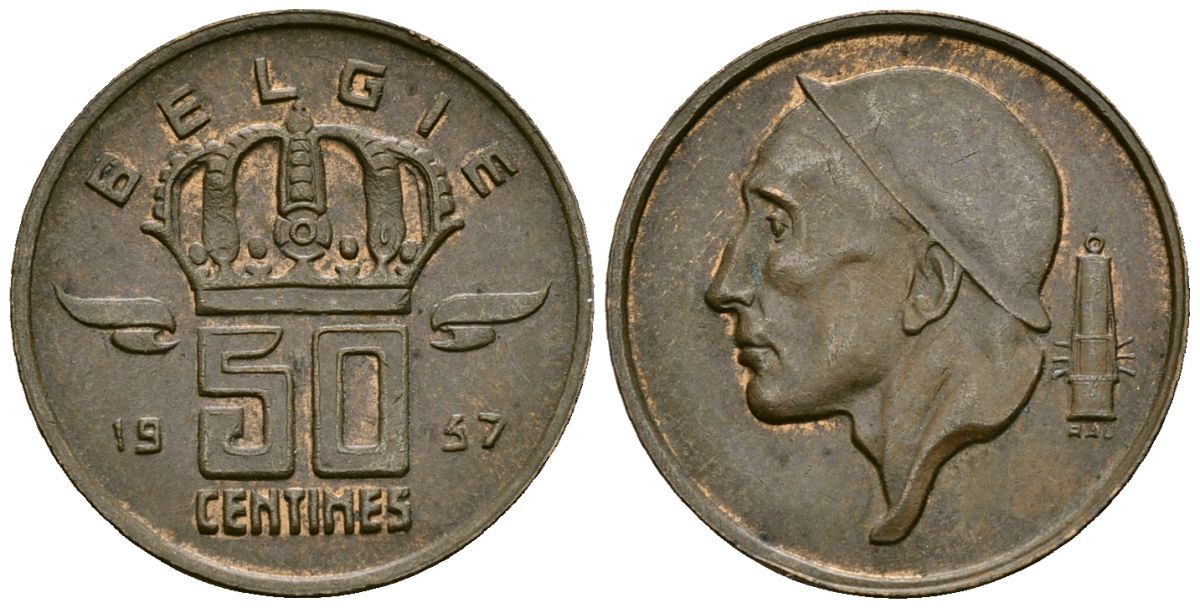 Бельгия 50 сантимов 1957 Belgie, Бодуэн I (1951-1993) KM 149.1 бронза 4164-1048