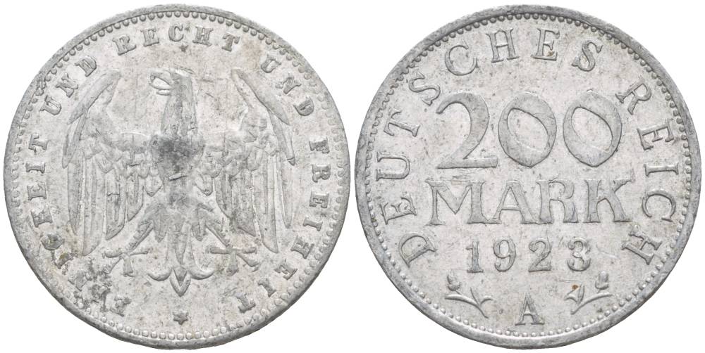 ГЕРМАНИЯ 200 МАРОК 1923 А KM 35, J. 304, Weege 22 алюминий 4551-1226