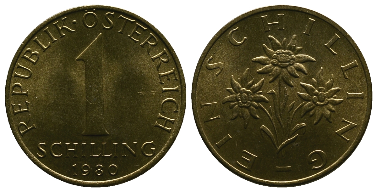 Австрия 1 шиллинг 1980 KM 2886 алюминиевая бронза 4384-1142