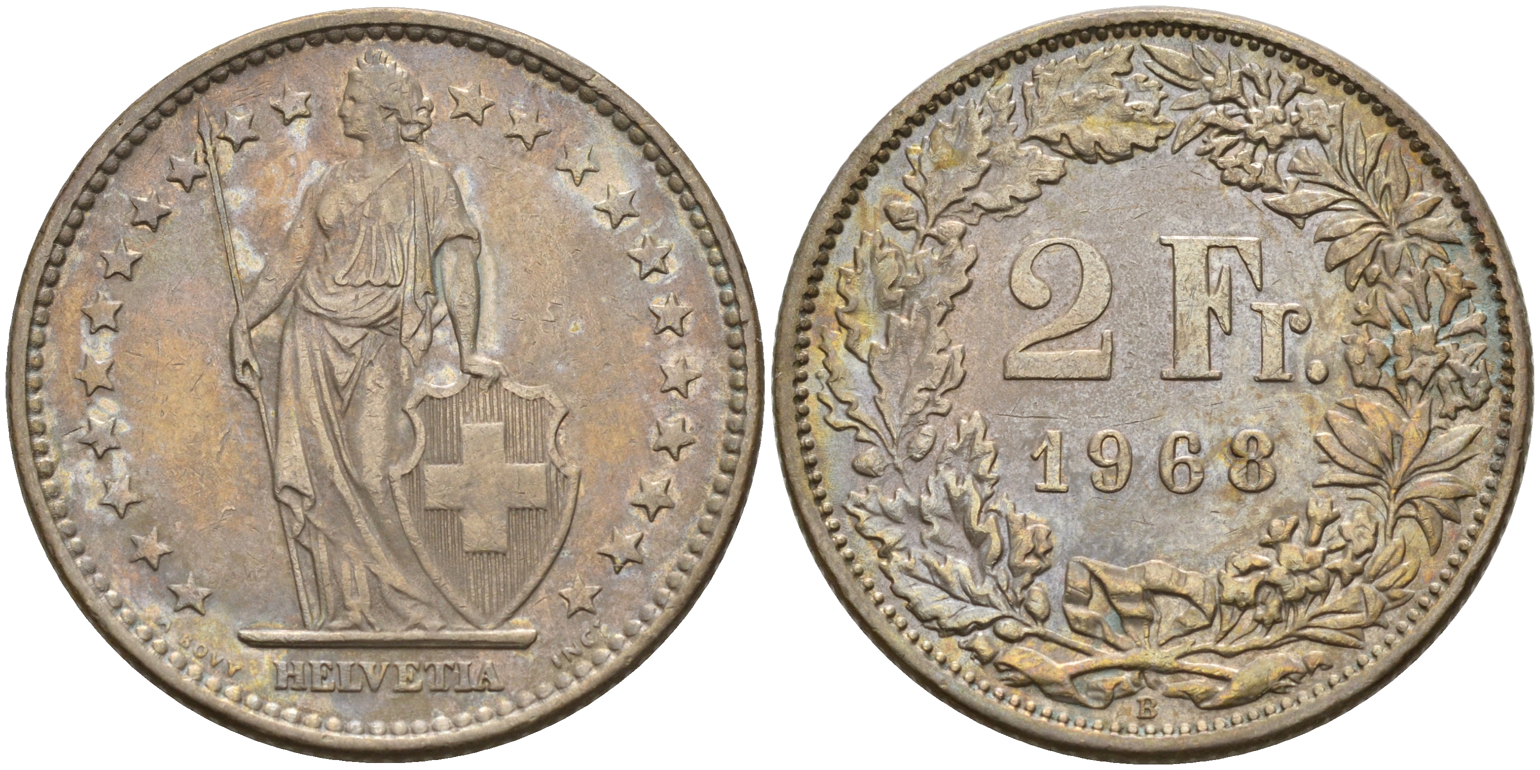 Швейцария 2 франка 1968  KM 21а.1 медно-никель    4153-315