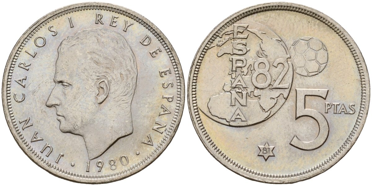 Испания 5 песет 1980 (81) Хуан Карлос I (1975 - 2014) KM 817 медно-никель 4187-1135
