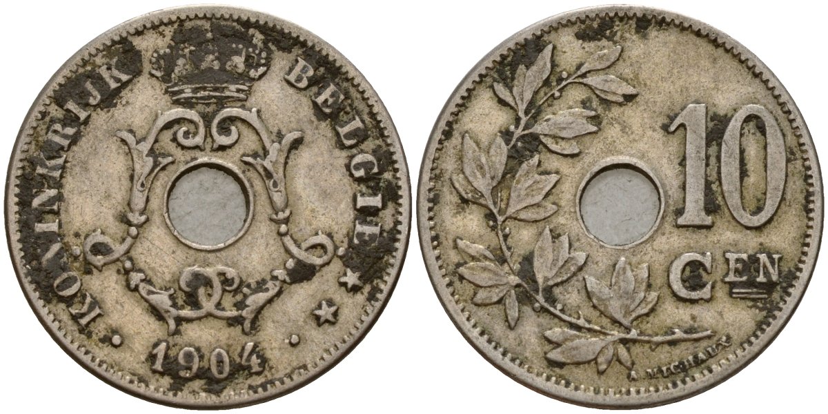 Бельгия 10 сантимов 1904 BELGI? KM 53 медно-никель 4189-758