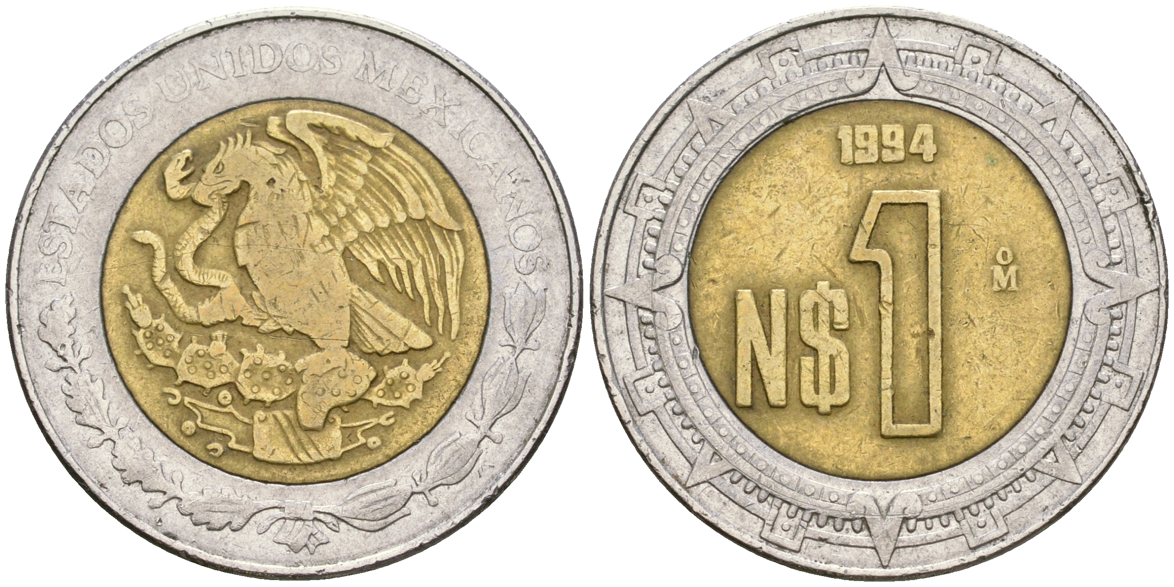 Мексика 1 песо 1994 KM 550 биметалл 4364-452