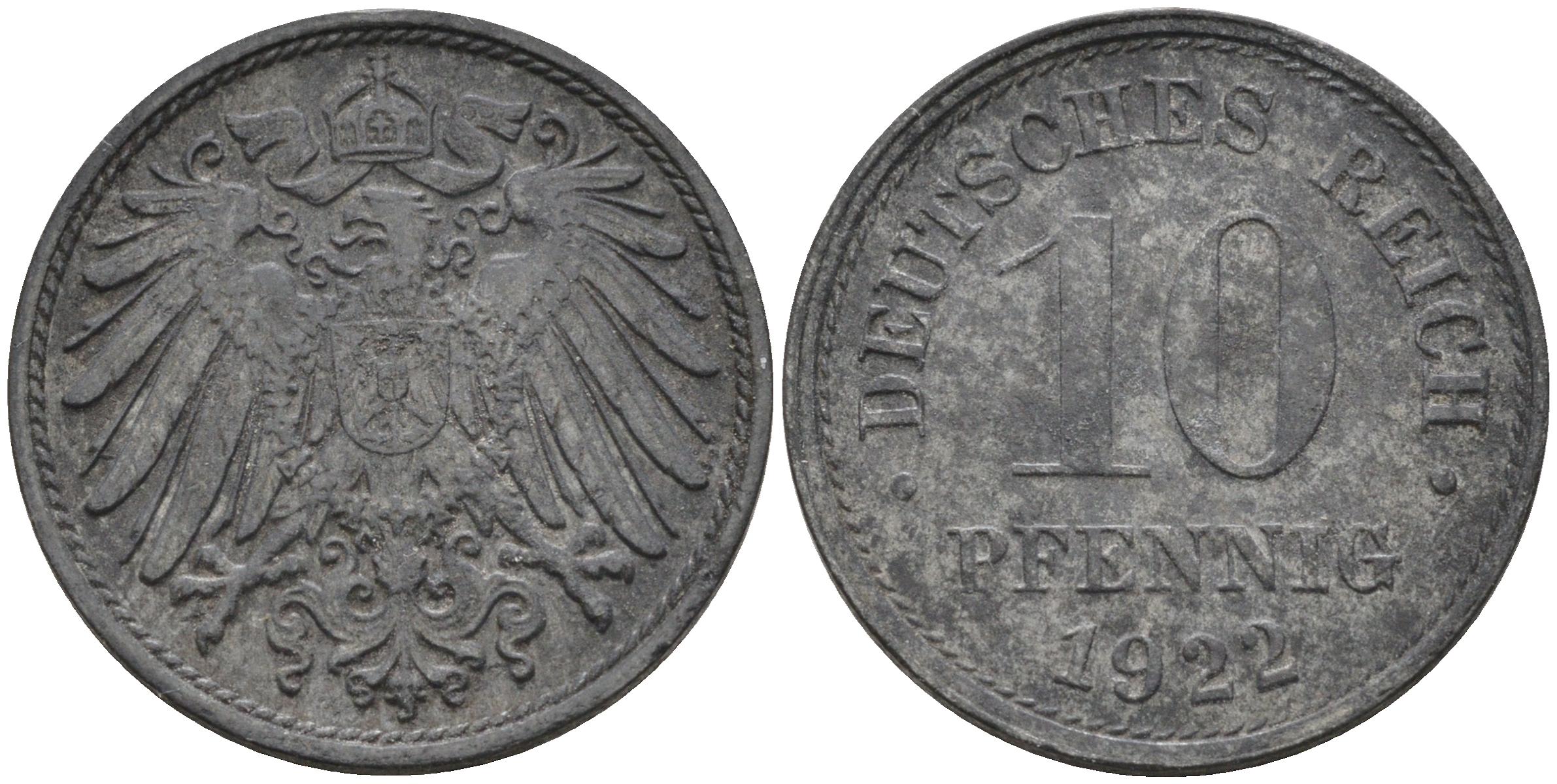 ГЕРМАНИЯ 10 ПФЕННИГОВ 1922 KM 26, J. 299 цинк 4591-635