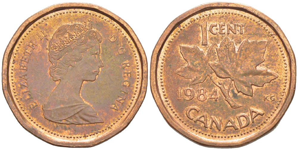 КАНАДА 1 ЦЕНТ 1984 КЛЕНОВЫЙ ЛИСТ, ЕЛИЗАВЕТА II (1953-) KM 132 бронза 4181-1269