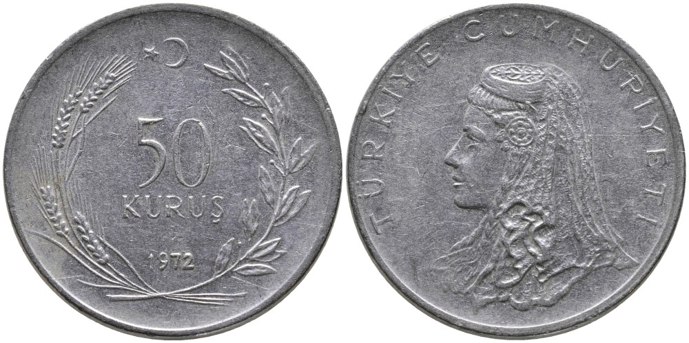 Турция 50 курушей 1972 Анатолийская невеста KM 899 нержавеющая сталь 4541-753