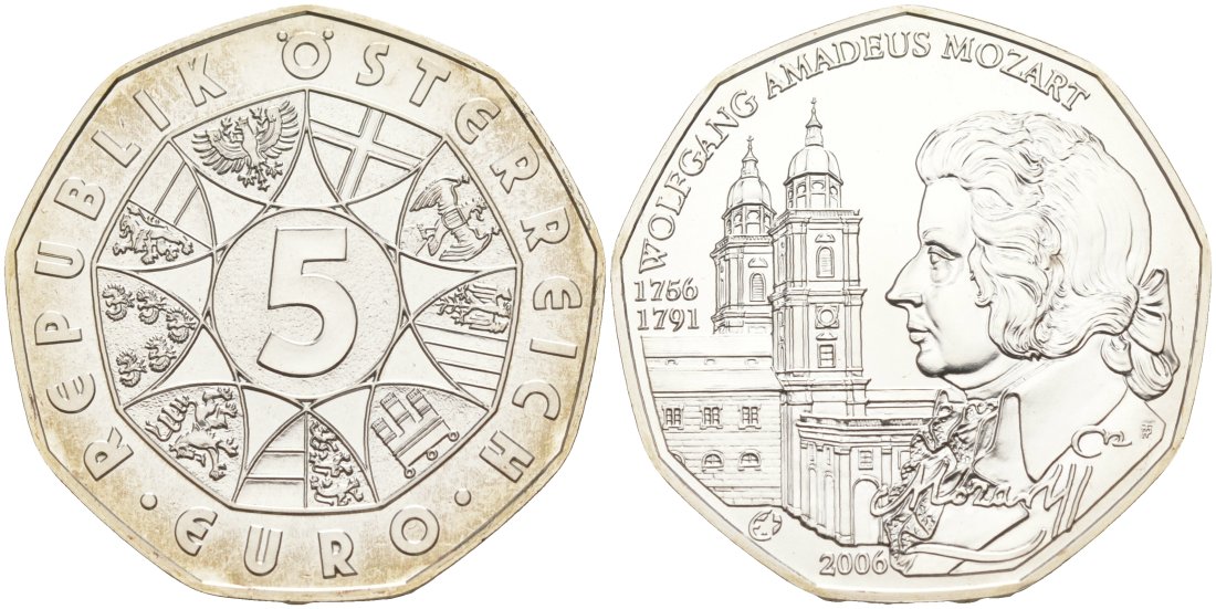 Австрия 5 евро 2006 250 лет со дня рождения Вольфганга Амадея Моцарта, Зальцбургский кафедральный собор KM 3131 серебро UNC 01-345-34