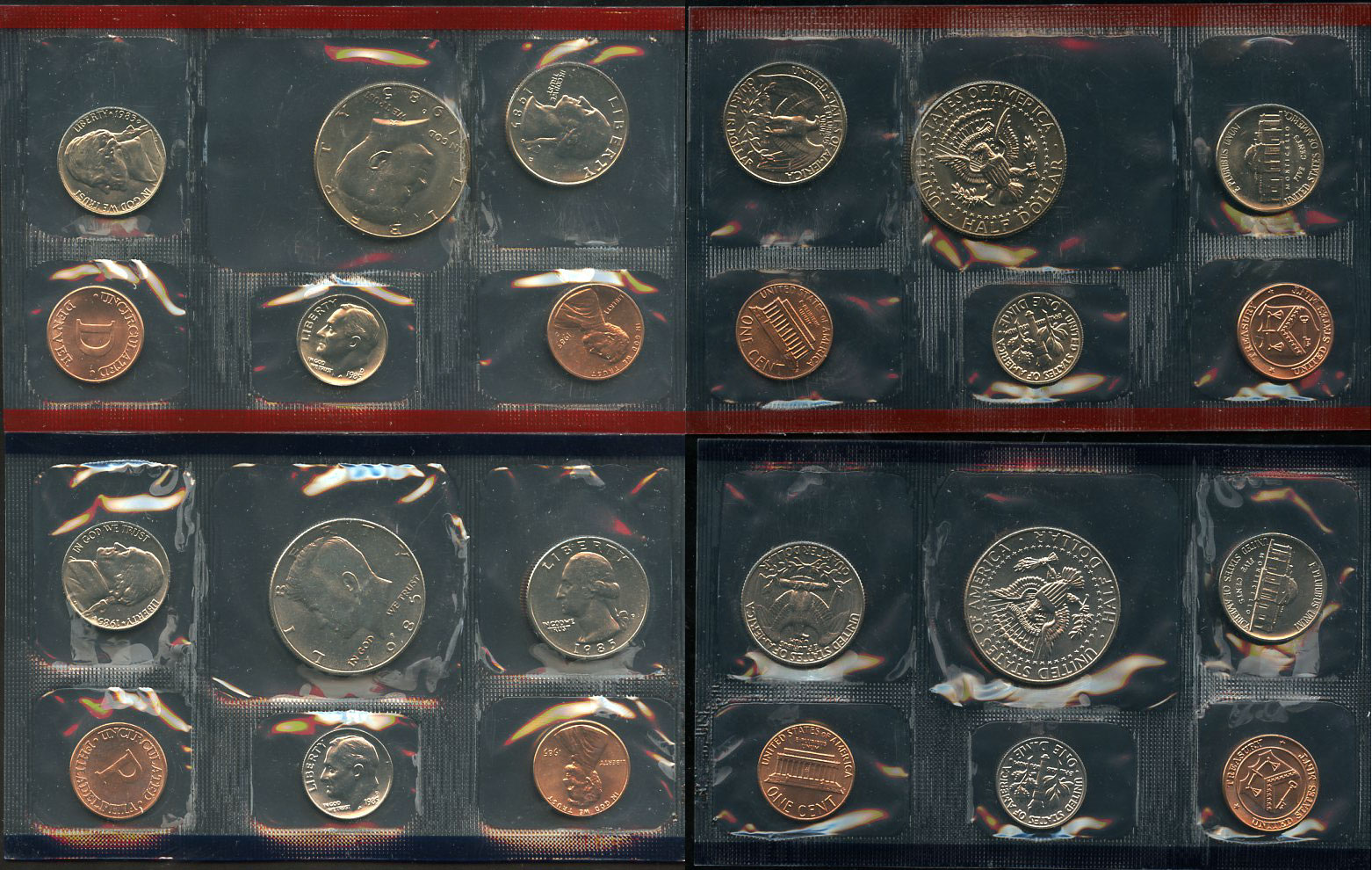 США официальные наборы из 10 монет и 2 жетонов монетного двора 1985 D, P, Джон Кеннеди KM MS 149   UNC  8-2-03-33