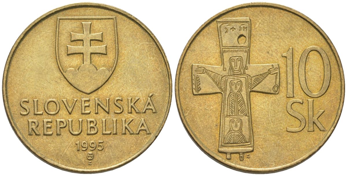 Словакия 10 крон 1995 MK KM 11.1 латунь UNC 4584-255