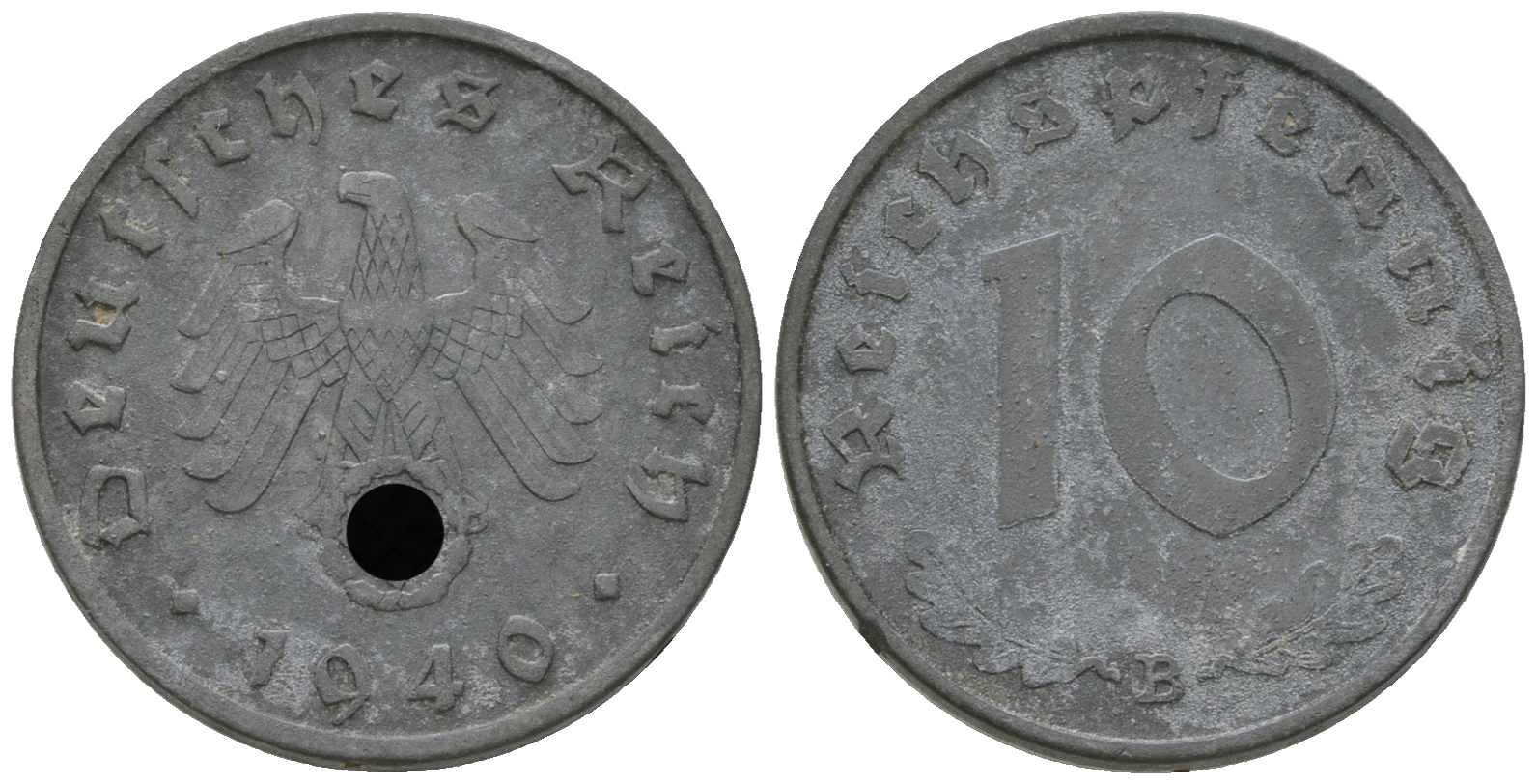Германия 10 рейхспфеннигов 1940 B KM 101, J. 371 цинк  4641-637
