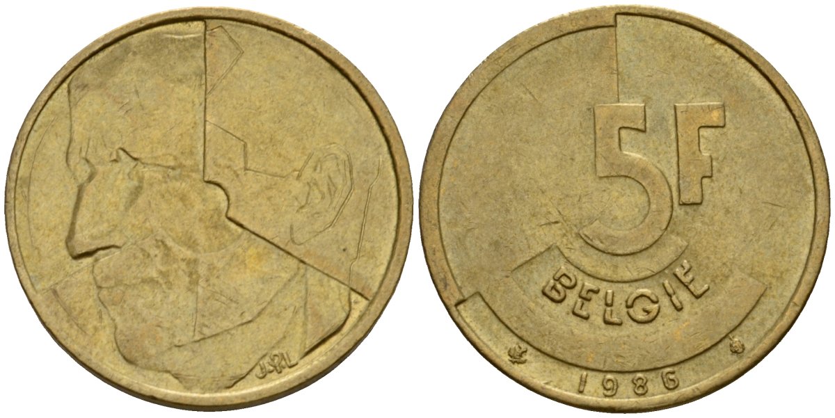 Бельгия 5 франков 1986 Belgie, Бодуэн I (1951-1993) KM 164 алюминиевая бронза 4601-257