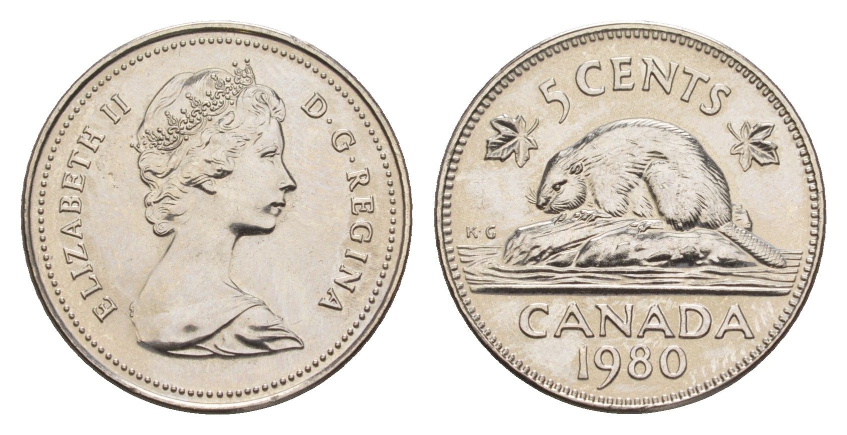 Канада 5 центов 1980 Елизавета II (1952-2022), бобр KM 60.2 никель UNC 4630-957