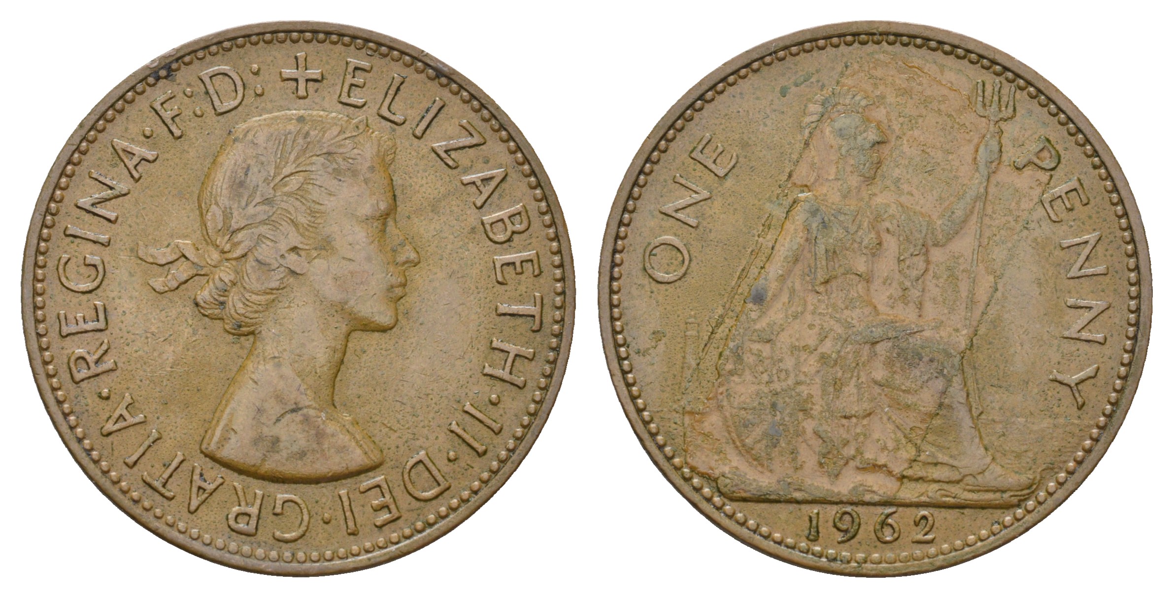 Великобритания 1 пенни 1962 Елизавета II (1952-2022) KM 897, Spink 4157 бронза 4680-715