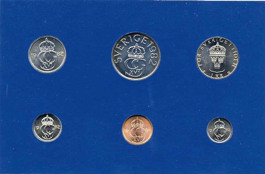 Швеция набор монетного двора из 6 монет 1982 в картоне, Карл XVI Густав (1973- ) KM MS23 UNC 7-5-7-238
