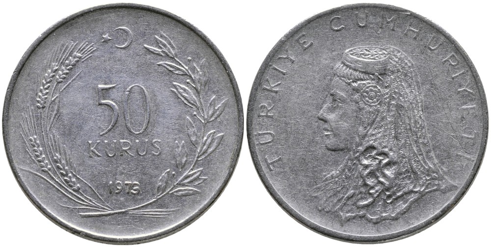 Турция 50 курушей 1973 Анатолийская невеста KM 899 нержавеющая сталь 4541-841