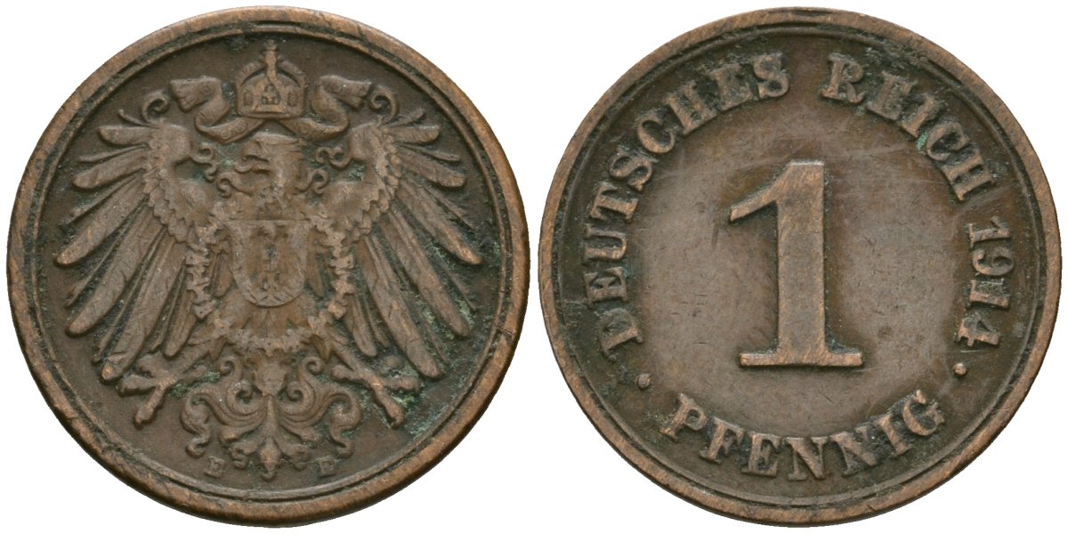 Германия 1 пфенниг 1914 E, Вильгельм II (1888-1918) KM 10, J. 10 медь 4608-166
