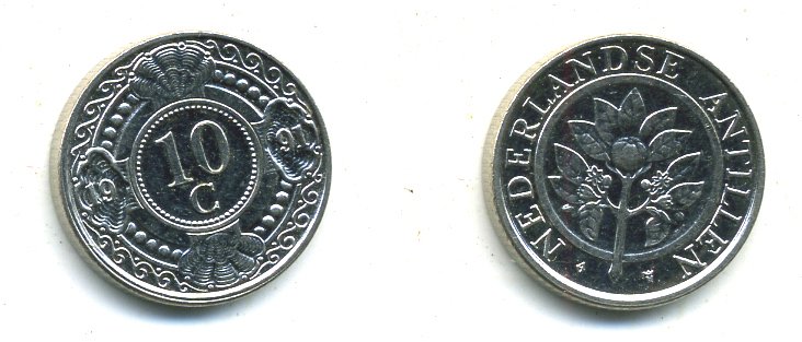 Нидерландские Антилы 10 центов 1991 Беатрикс (1980-2013) KM 34 никелированная сталь 46-1154