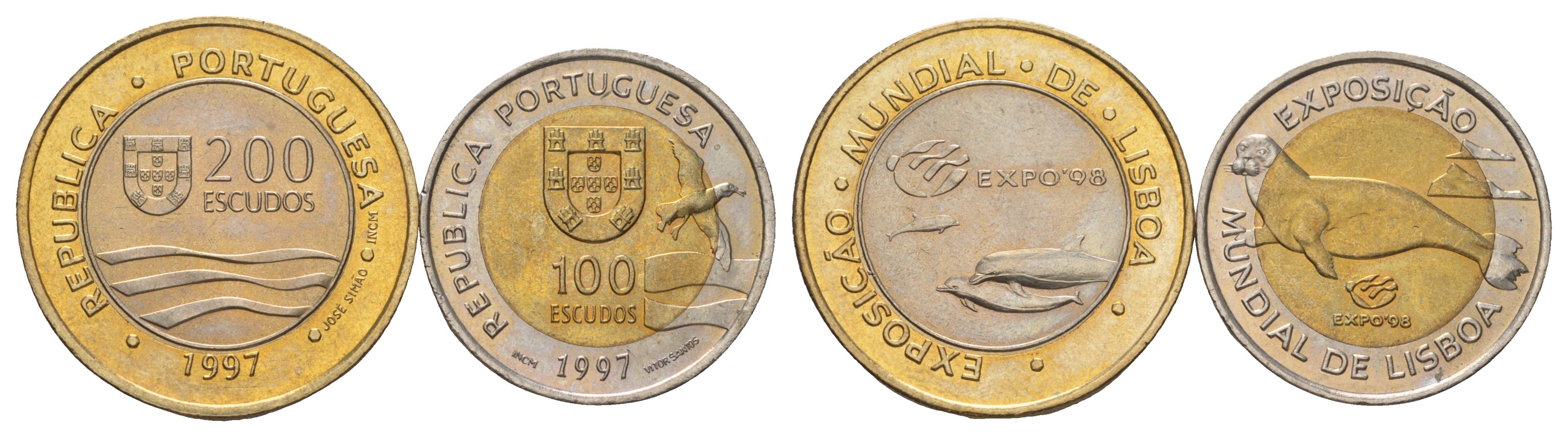 Португалия набор из 2 монет (100 и 200 эскудо) 1997 Лиссабон ЭКСПО, 1998 KM 693 и 694 биметалл UNC 4626-341-342