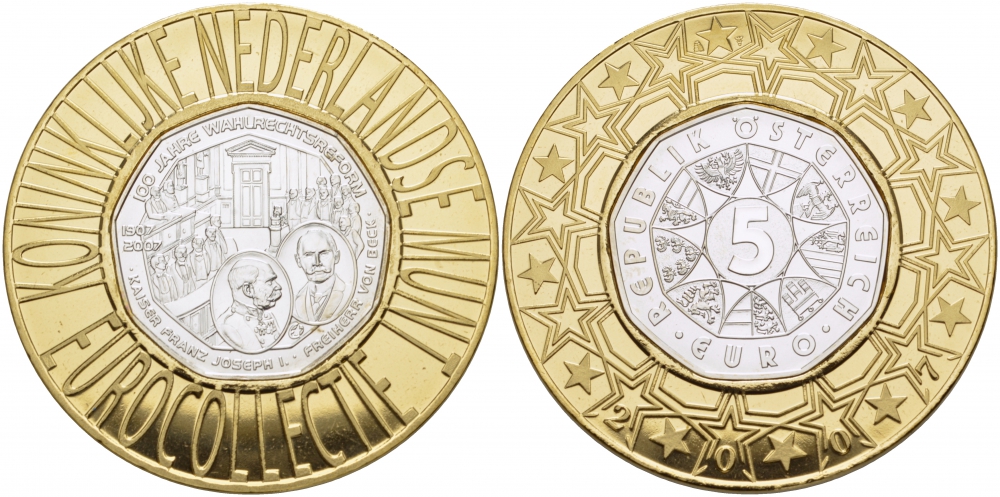 Австрия 5 евро 2007 100 лет Всеобщему избирательному праву, Франц Иосиф KM 3144 серебро UNC 1068-7-33