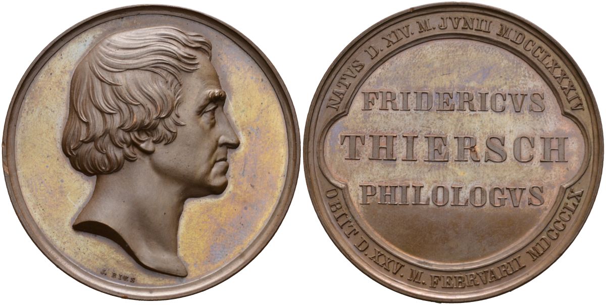 Германия медаль ND Фридрих Вильгельм Тирш (17 июня 1784 - 25 февраля 1860), диаметр 48 мм., медальер J. RIES бронза UNC 00-00