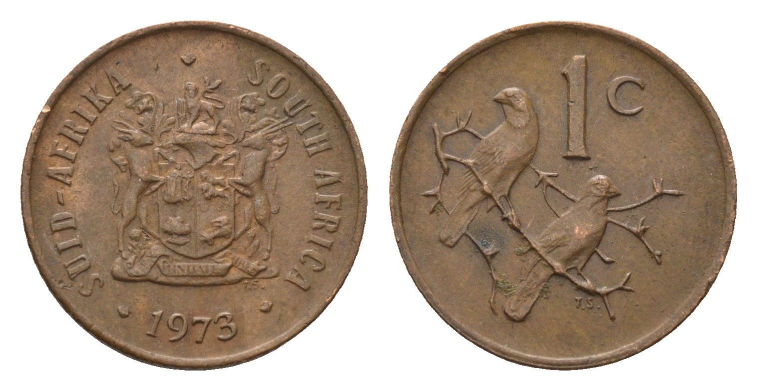 ЮАР 1 цент 1973 герб, капские воробьи KM 82 бронза 4690-1215