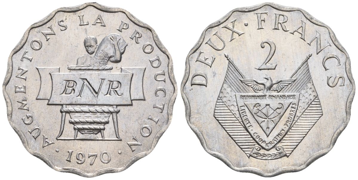 Руанда 2 франка 1970 FAO KM 10 алюминий  UNC  4610-417