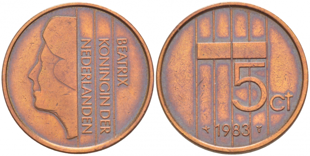 НИДЕРЛАНДЫ 5 ЦЕНТОВ 1983 БЕАТРИКС KM 202 бронза 4547-765